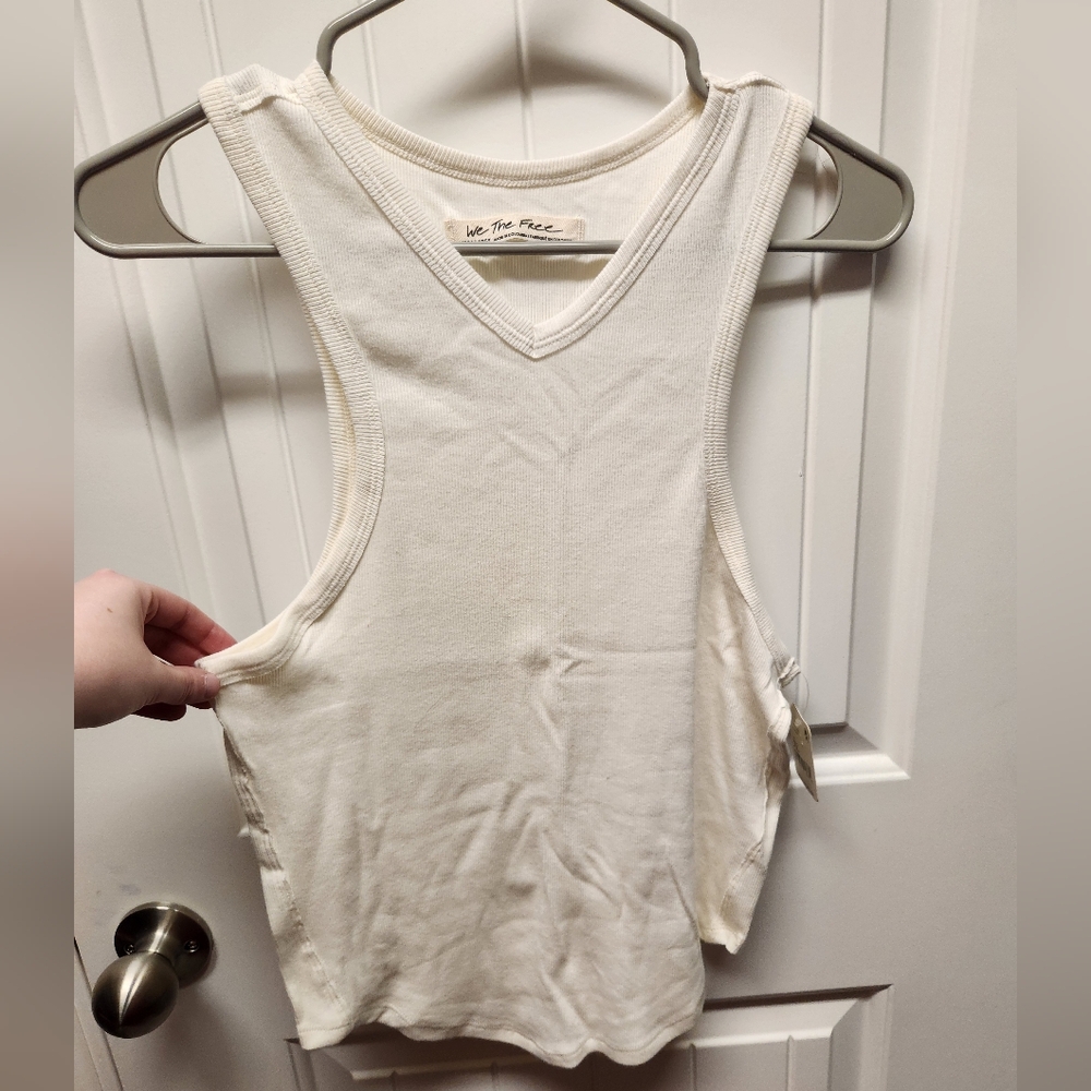 NWT XL Free People Gold Valley Ribbed cream tank top
